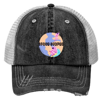 Discover Space Surfer Two Astronauts and Planet Earth Trucker Hats