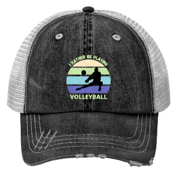 Discover I rather be playing volleyball retro sunset Trucker Hats