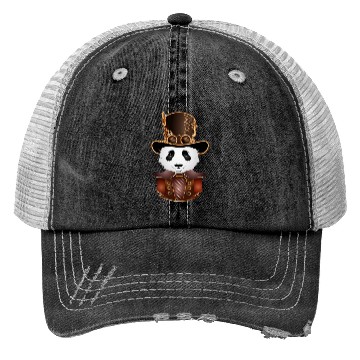 Discover Steampunk panda bear with antique top hat look Trucker Hats