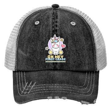 Discover oh hey first grade Teacher Student cute unicorn Trucker Hats