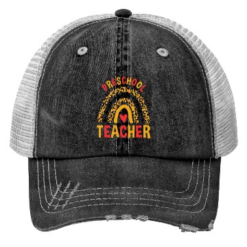 Discover Back To School Leopard Preschool Teacher Rainbow Trucker Hats