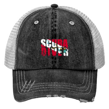 Discover Scuba Diver Red White Flag Vintage Scuba Diving Trucker Hats