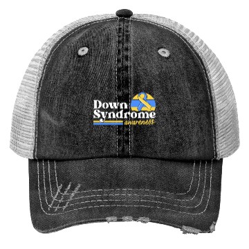 Discover Down Syndrome Awareness Retro Sunset Yellow Blue Trucker Hats