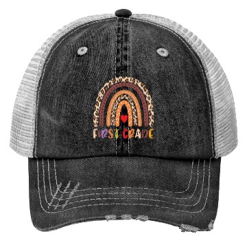 Discover First Grade Teacher Leopard Rainbow Trucker Hats