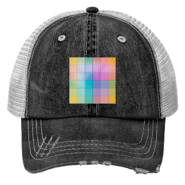 Discover Rainbow Shimmer Multi Squares Pattern Trucker Hats