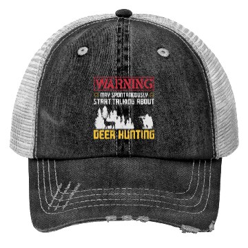 Discover Buck Deer Hunting Hunter Warning Trucker Hats