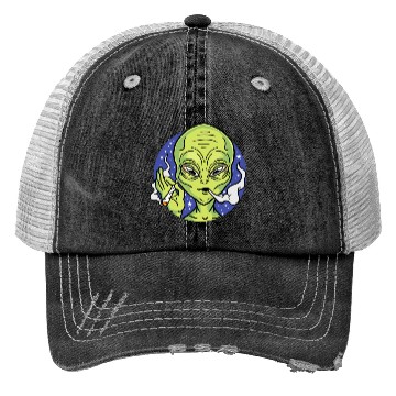 Discover Weed Smoking Alien For Weed Lover Trucker Hats