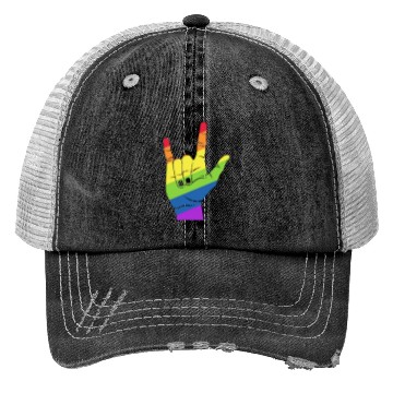 Discover Love Hand Symbol LGBT Rainbow Flag Trucker Hats