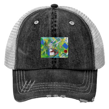 Discover DSCN2939 abstract art, green, red, blue art Trucker Hats