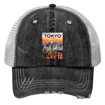 Discover Tokyo, Japan, Skyline Trucker Hats