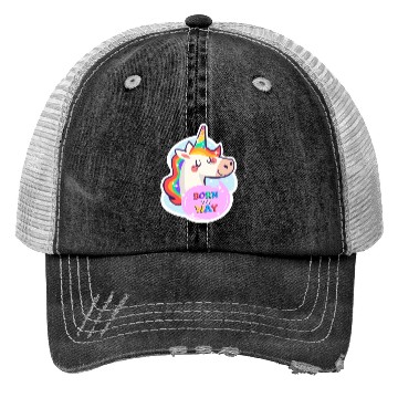 Discover Born This Way Pride LGBT Queer Unicorn Sticker Trucker Hats