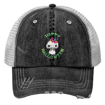 Discover Candy Skull Happy Halloween Cartoon Trucker Hats