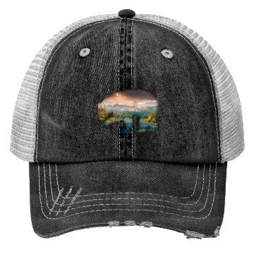Discover Bear bear silhouette with forest fill Trucker Hats