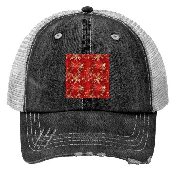 Discover Snowflakes Pattern Red Gold Trucker Hats