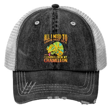 Discover All I need to know about life Chameleon Trucker Hats
