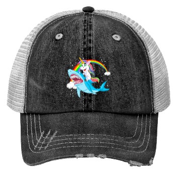 Discover Unicorn riding shark Design Trucker Hats