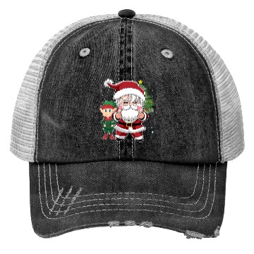 Discover Cute Santa and Elf K-Pop Design Christmas Trucker Hats