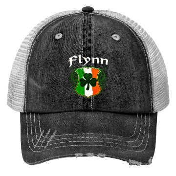 Discover Flynn Irish Surname Ireland Flag Shield Shamrock Trucker Hats