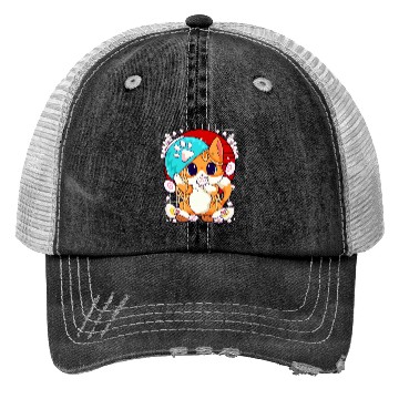 Discover Kitty Eating Ramen And Kawaii Shusi Trucker Hats