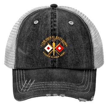 Discover Army 17th Signal Battalion w Unit Number Branch Trucker Hats