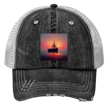 Discover Old Ship in sunset great scenery, oil paint Trucker Hats