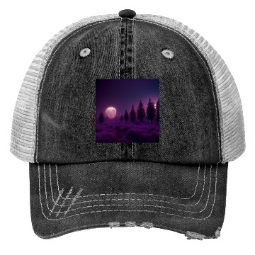 Discover Forest in night above purple clouds, moon Trucker Hats