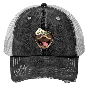Discover Dog Pug Flower Trucker Hats