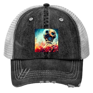 Discover Extremely Realistic Skull in Abstract Art Trucker Hats