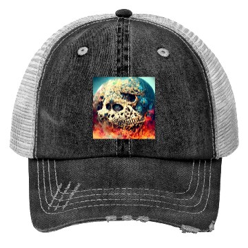 Discover Extremely Realistic Skull in Abstract Art Trucker Hats