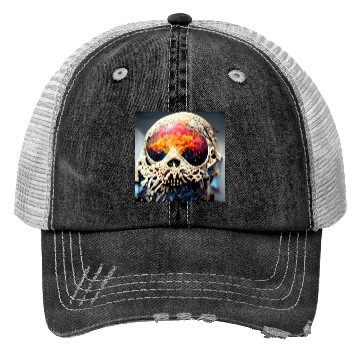 Discover Extremely Realistic Skull in Abstract Art Trucker Hats