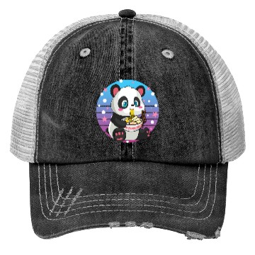 Discover Cute Panda Eating Ramen Trucker Hats
