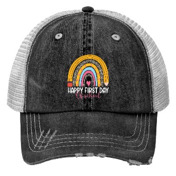 Discover Happy First Day Of School Rainbow Leopard Trucker Hats