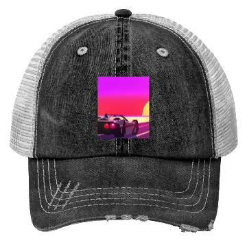 Discover Synthwave Outrun Sports Car Beach Sunset Trucker Hats