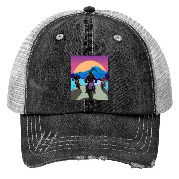 Discover Dirt Bike Rider Sunset Mountain Road Trucker Hats