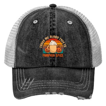 Discover My Blood Is Pumpkin Spice Fall Autumn Halloween Trucker Hats