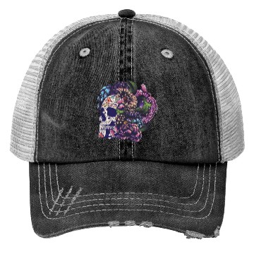 Discover Halloween Sugar Skull And Flowers Trucker Hats