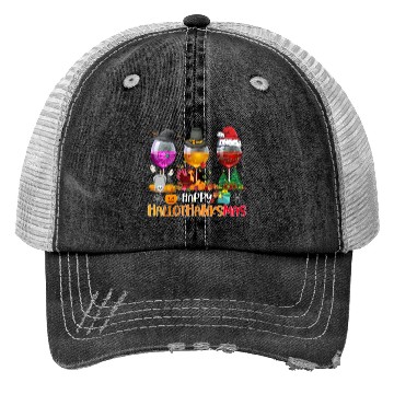 Discover Wine Glasses Witch Santa hat Happy Hallothanksmas Trucker Hats