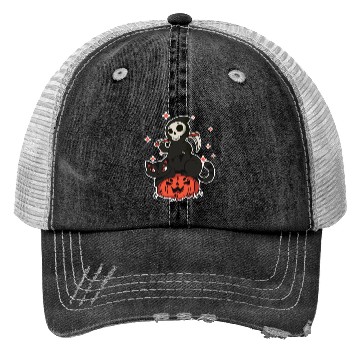 Discover Grim Reaper On A Halloween Pumpkin A Trick Or Trucker Hats