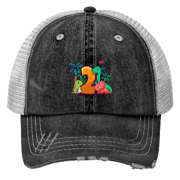 Discover 2nd Birthday Trex Triceratops Dinosaur 2 Year Trucker Hats
