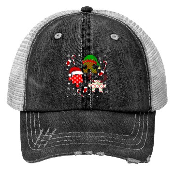 Discover Autism Christmas Hat Puzzle Pieces Candy Cane Trucker Hats