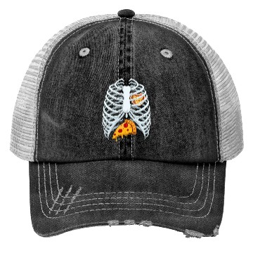 Discover Funny PIzza Skeleton Rib Cage Halloween Costume Trucker Hats