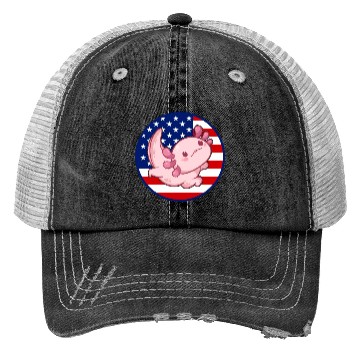 Discover Axolotl American Flag Kawaii Axolotl US Flag Axolo Trucker Hats