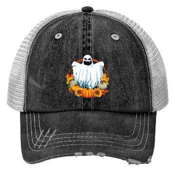 Discover Ghost Pumpkins Flowers Halloween Fall Lover Trucker Hats