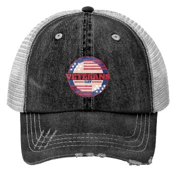 Discover US Flag Round Logo For Veterans Day Trucker Hats