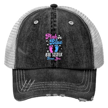 Discover Pink or Blue Big Sister Loves You Trucker Hats