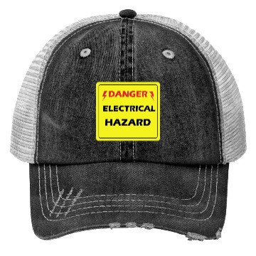 Discover Danger Electrical Hazard Yellow warning Label Trucker Hats