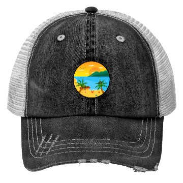 Discover Ocean Lover And Cool Illustration Of A Island Trucker Hats