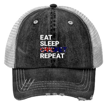 Discover Eat Sleep Cricket Repeat AUS Flag Sports Gift Trucker Hats