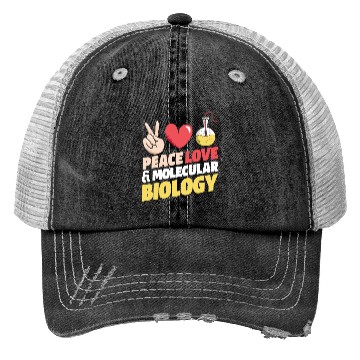 Discover Biology Biologist Peace Love Trucker Hats