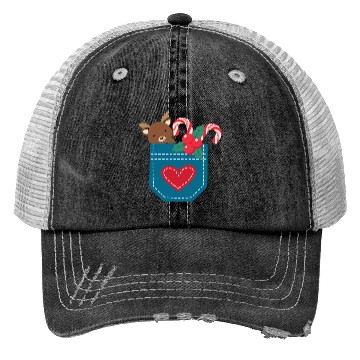 Discover Christmas moose peppermint pocket Trucker Hats